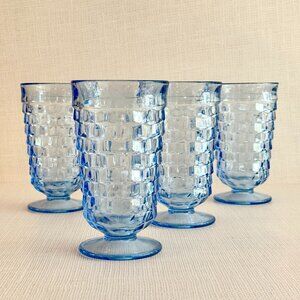Vintage Whitehall Blue Footed Iced Tea and Water Glass, Cubist Style, Tumblers,